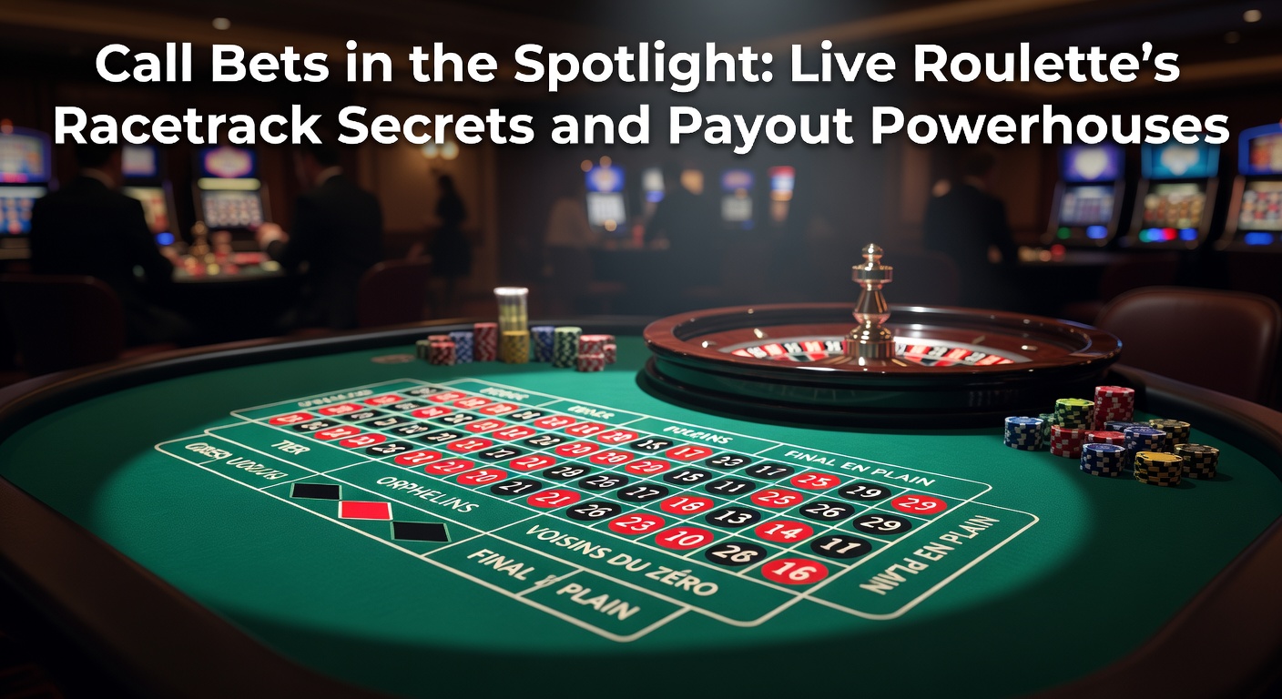 Nahaufnahme der Rennstrecke auf einem Live-Roulette-Tisch mit hervorgehobenen Call-Bet-Bereichen wie Voisins und Tiers